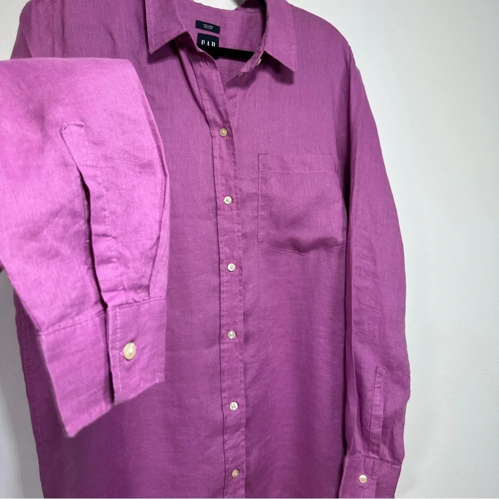 GAP Linen Boyfriend Button Down Shirt Orchid Lilac Relaxed Fit Size L - Picture 3 of 6